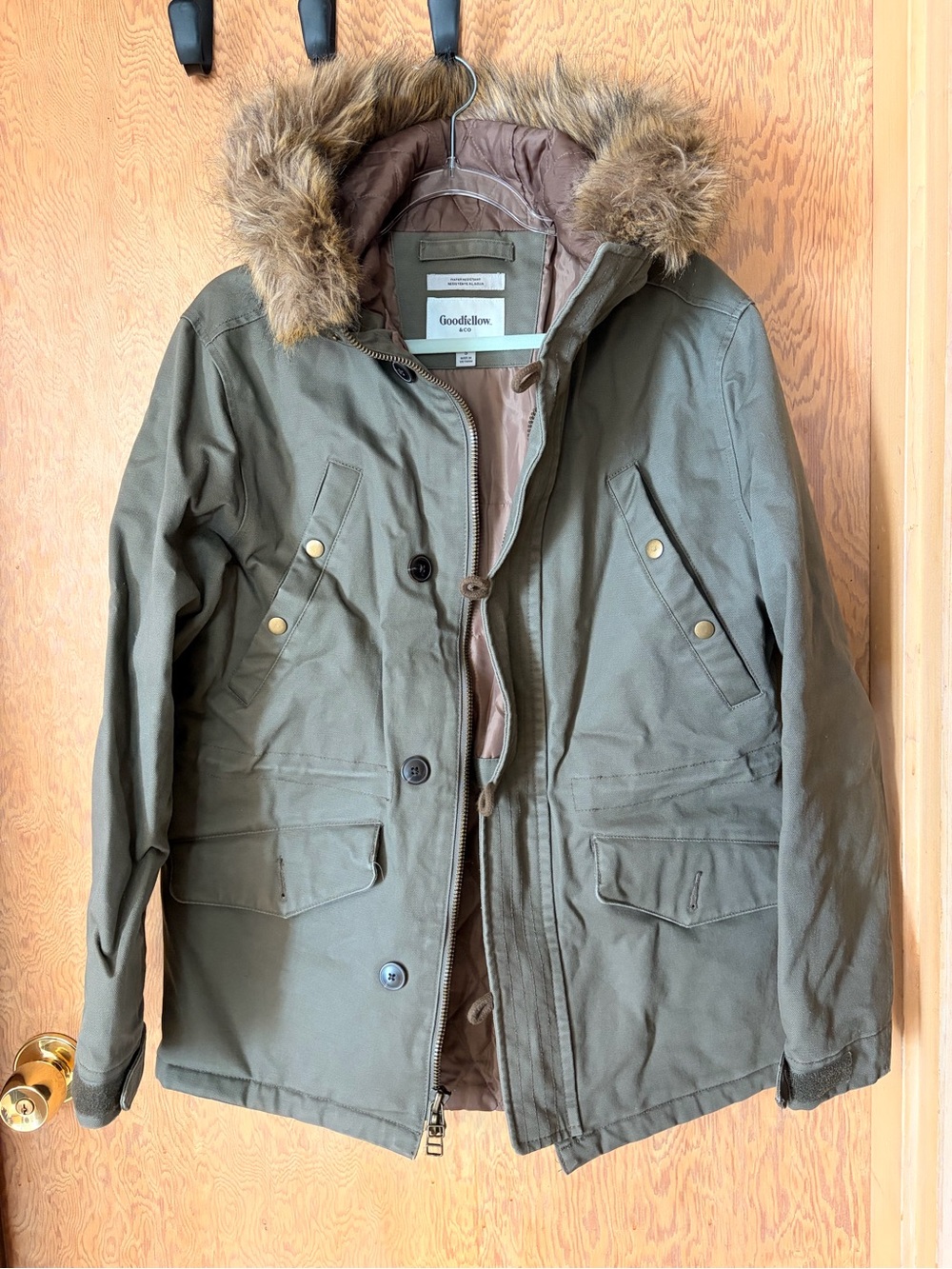 Goodfellow & Co Olive Green Field Parka with Faux Fur Trim
